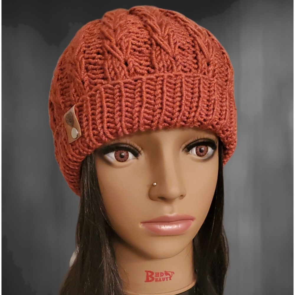 Rust Hand‎ Knit Cable Beanie – Handmade Cozy Fall Hat